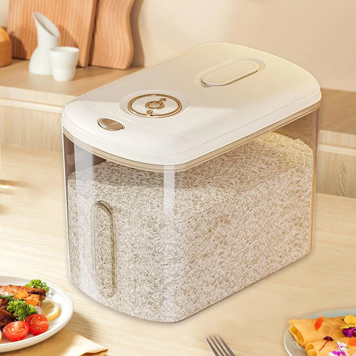 Contenedor De Arroz: Caja De Almacenamiento De Granos Hermético, Contenedor De Soporte De Alimentos Secos | Guardián De Arroz De Duradero Con Tapa Y Taza, 10 Kg De Solución De Almacenamiento
