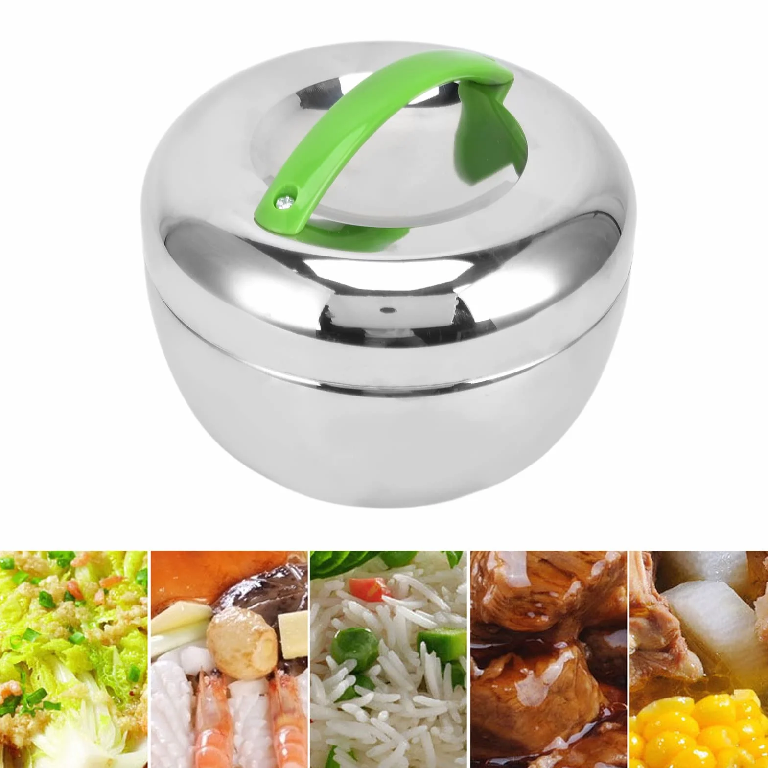 Fiambrera aislada, contenedores térmicos de Alimentos para Alimentos Calientes Caja Bento de Doble Pared de Acero Inoxidable con Compartimento y Tapa 1.3L / 44oz