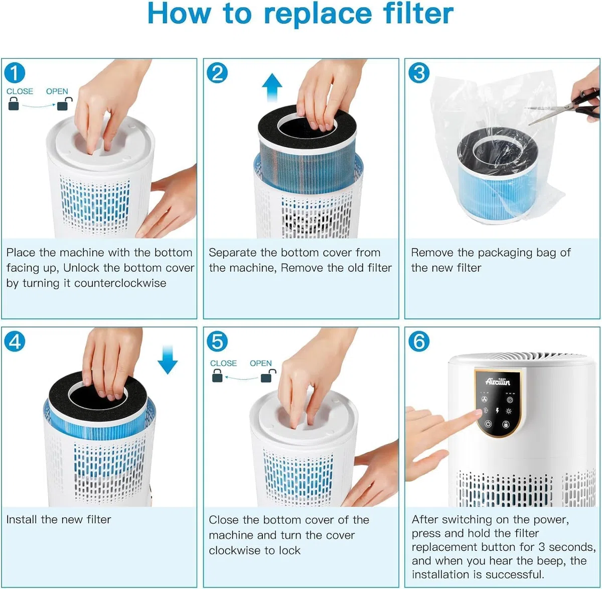 Aircillin 2-Pack H13 Filtro HEPA de Repuesto Aire AP0801, Filtro de Carbón Activado de Alta Eficiencia, Elimina Polen, Polvo, Caspa de Mascotas y Otros Alérgenos