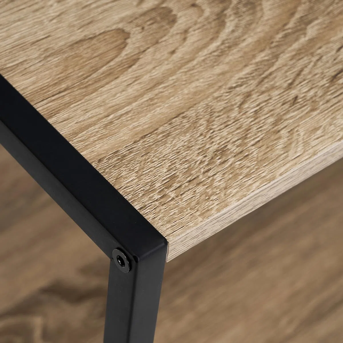 LOLAhome - Mesa Auxiliar Urban Metal Negro y Tablero Natural de 50x50x50 cm. Mesita de Salón Cuadrada con Estante Inferior Ideal Junto al Sofá para Almacenaje. Soporta 30kg