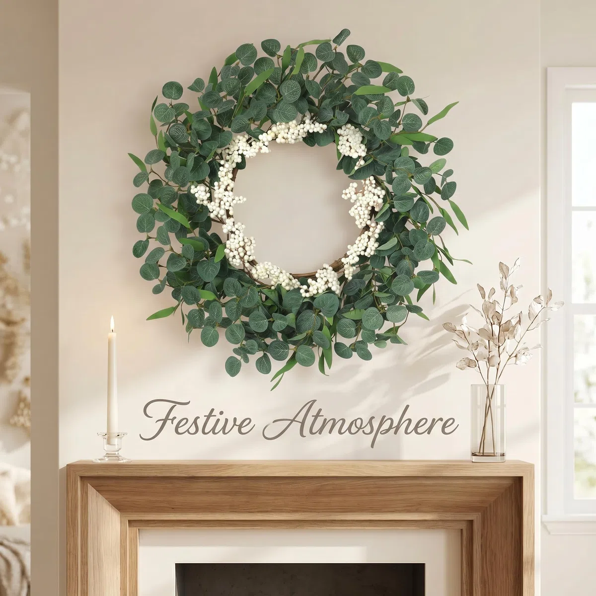 Betylifoy Corona Artificial para la Puerta Delantera Corona de Eucalipto 55 cm Gran Guirnaldas de Verano de Hojas Verdes para la Pared Ventana Porche Granja Patio Fiesta Decoración (Verde)