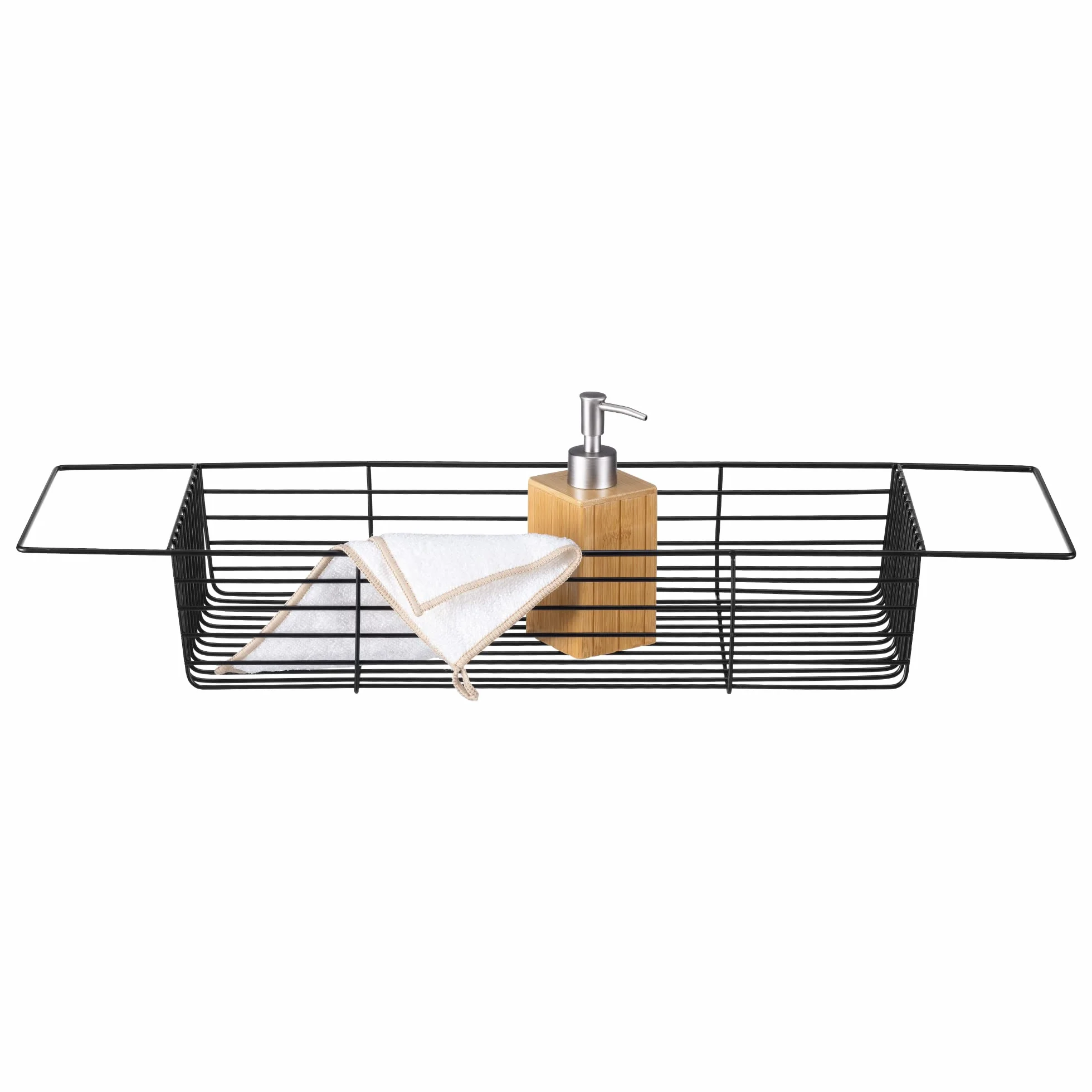 Navaris Bandeja organizadora de bañera - Organizador de Rejilla de Metal de 70 x 20 x 10 cm - Accesorio para el baño para jabón champú - En Negro