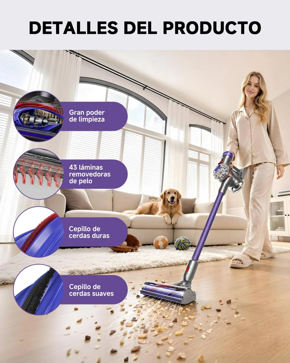 Cepillo Motorizado Anti-Enredos para Dyson V7 V8 V10 V11 V15 – Cabezal de Recambio con Transmisión Directa, Accesorio Turbo para Suelos Duros, Compatible con SV10 SV11 SV12 SV14 SV15 | Cepillo Motorizado para Dyson V7 V8 V10 V11 V15 Aspiradoras