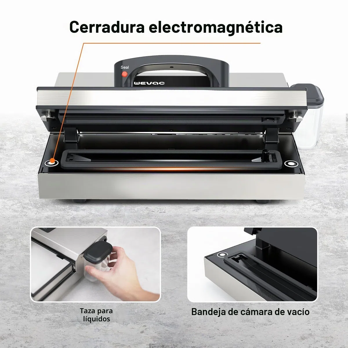 Wevac Maquina Vacio Alimentos Profesional, Potencia de Succión de 16 Litros/min, Costura de 30 cm, Fuerza de Vacío Regulable, Sellador al Vacío de Acero Inoxidable con Depósito de Líquidos