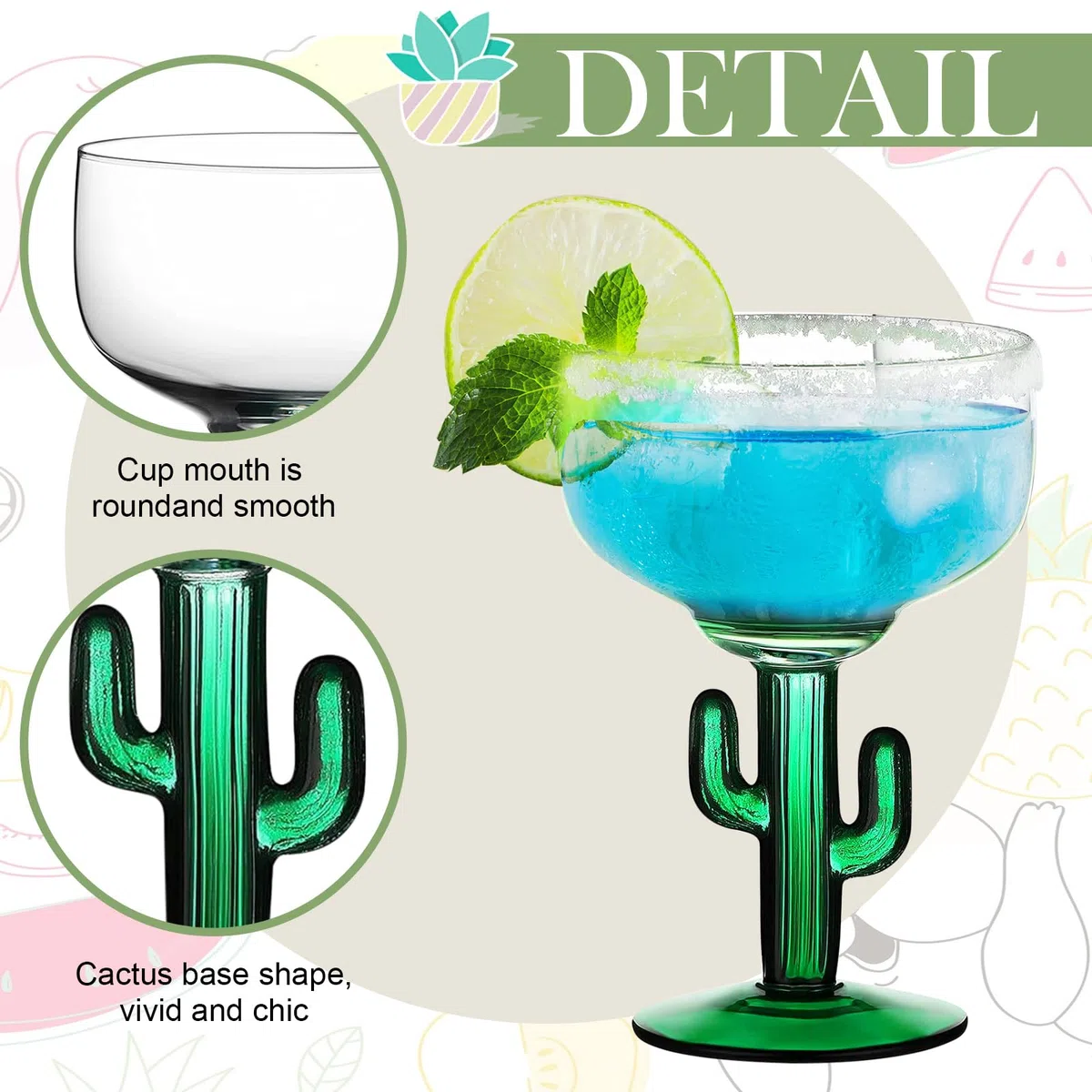 2 vasos de cactus para margarita, vasos de cóctel duraderos de cactus, cristalería de cactus sin plomo, vasos de cóctel únicos con temática de plantas congeladas