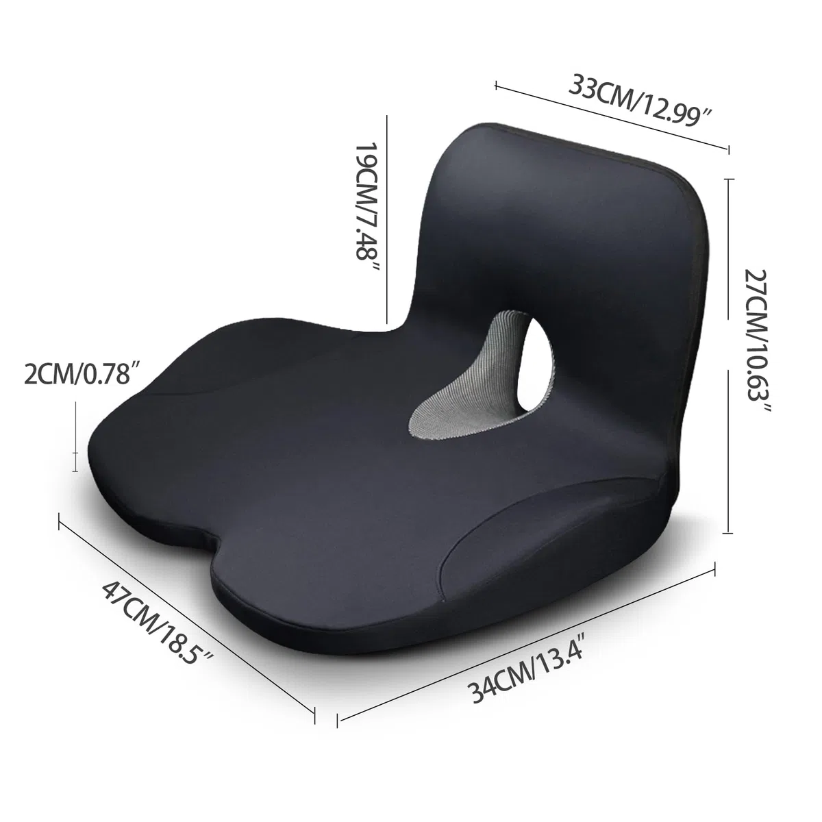 Cojín de asiento de coche con memoria de forma con soporte lumbar, comodidad ergonómica para la espalda, ideal para viajes largos, oficina, camión, conductor, funda extraíble y lavable. (Negro)