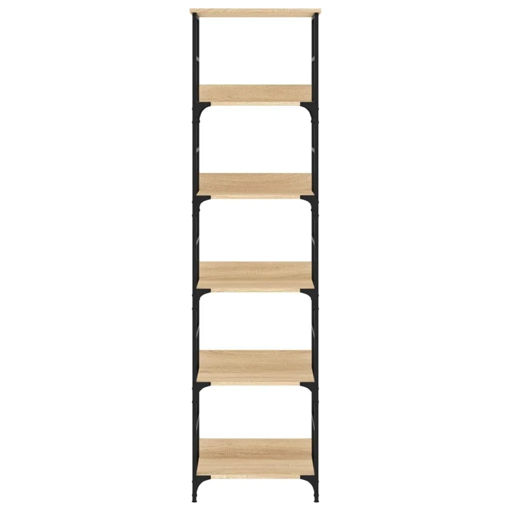 Estantería de madera de roble Sonoma, 50 x 33 x 188,5 cm, madera y acero, estilo industrial con 5 compartimentos, fijada a la pared para salón, oficina y pasillo