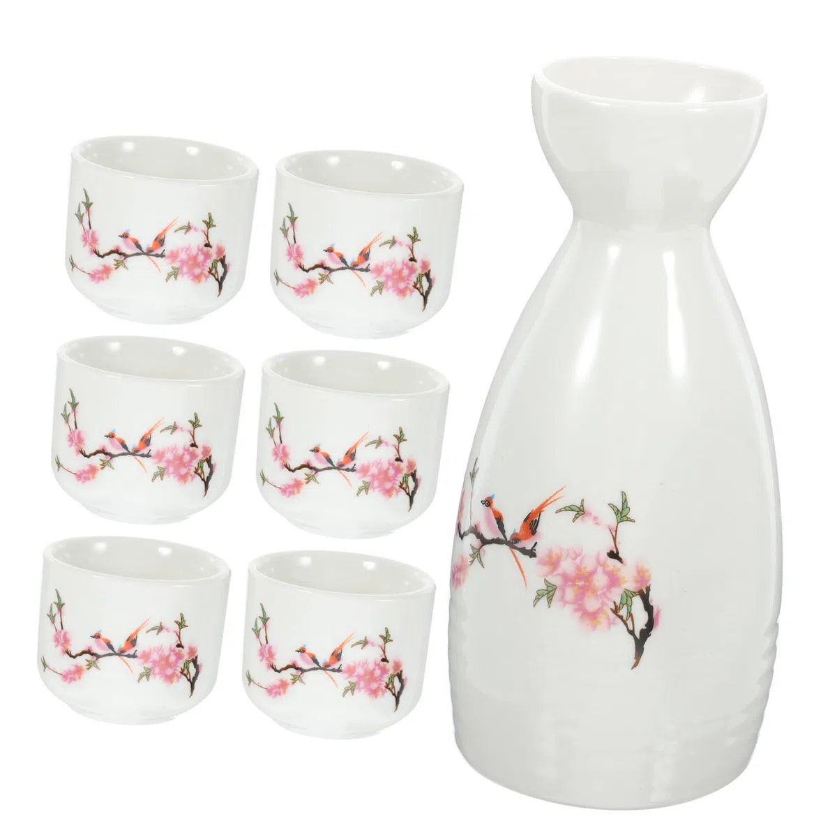 Holibanna Juego de Copa de Sake Japonesa y Tetera Tradicional de Cerámica, 7 Piezas, Surtido Pequeño, Material Cerámico, Diseño Retro, para Servir Sake en Casa, Bares y Restaurantes, Obsequio Especial