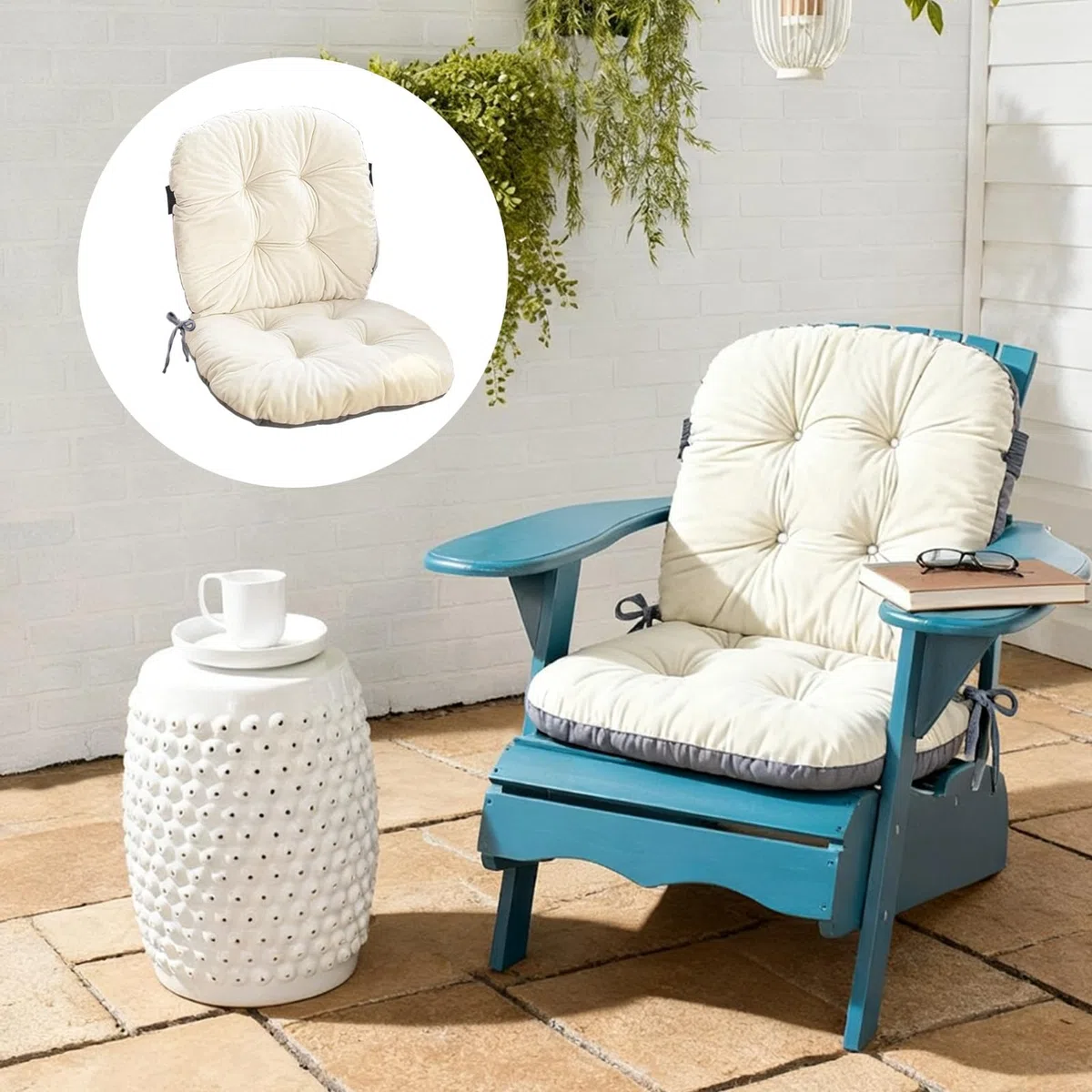 Cojines para Sillas de Jardin,Cojín Blanco para Silla, Cojín de Asiento Suave con Funda Extraíble, Cojín para Silla de oficina con Lazos, Cojín para Silla Mecedora Interior,Beige, 42*85CM (Beige)