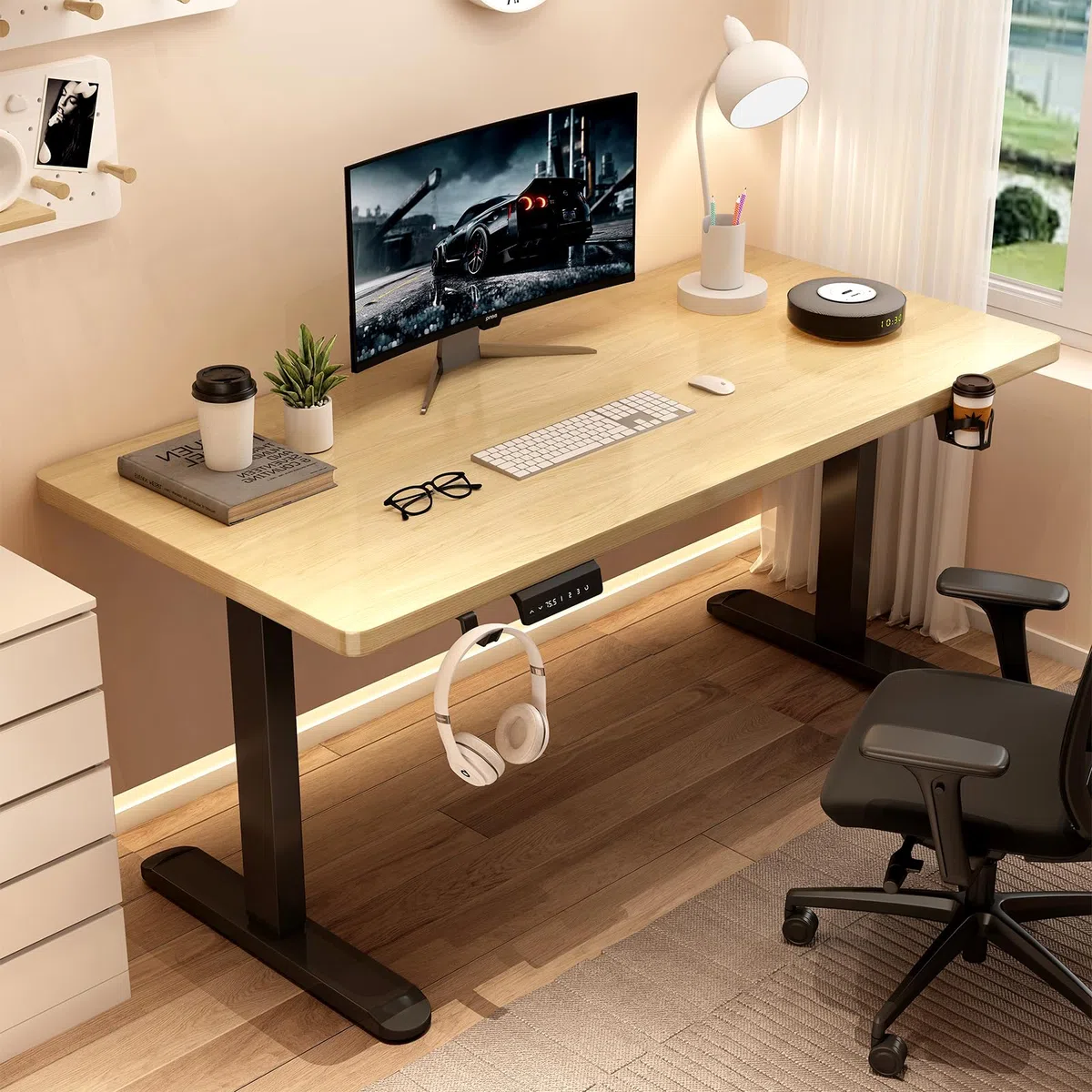 Marco de Escritorio Elevable Eléctrico Ajustable en Altura, con 2 Potentes Motores, Mesa Elevable con Panel Inteligente de 3 Memorias, Soporte hasta 200KG,Negro