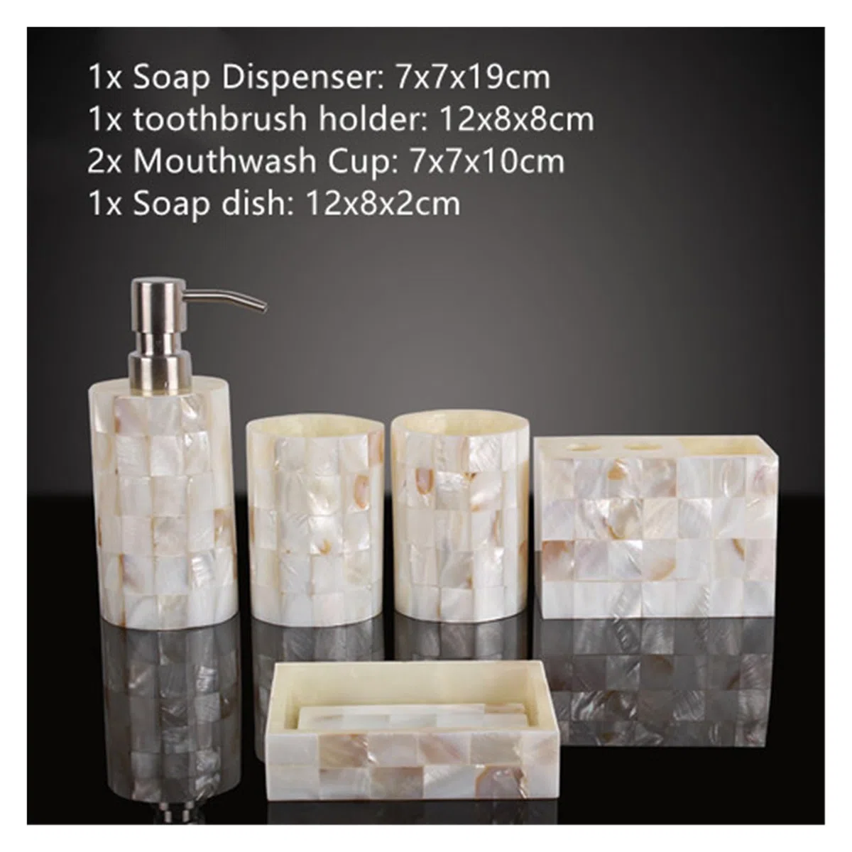 Set Dispensador Jabon Baño Juego de cinco piezas de accesorios de baño de resina con forma de concha, herramientas de lavado, dispensador de jabón, vaso for gárgaras, soporte for cepillo de dientes, j