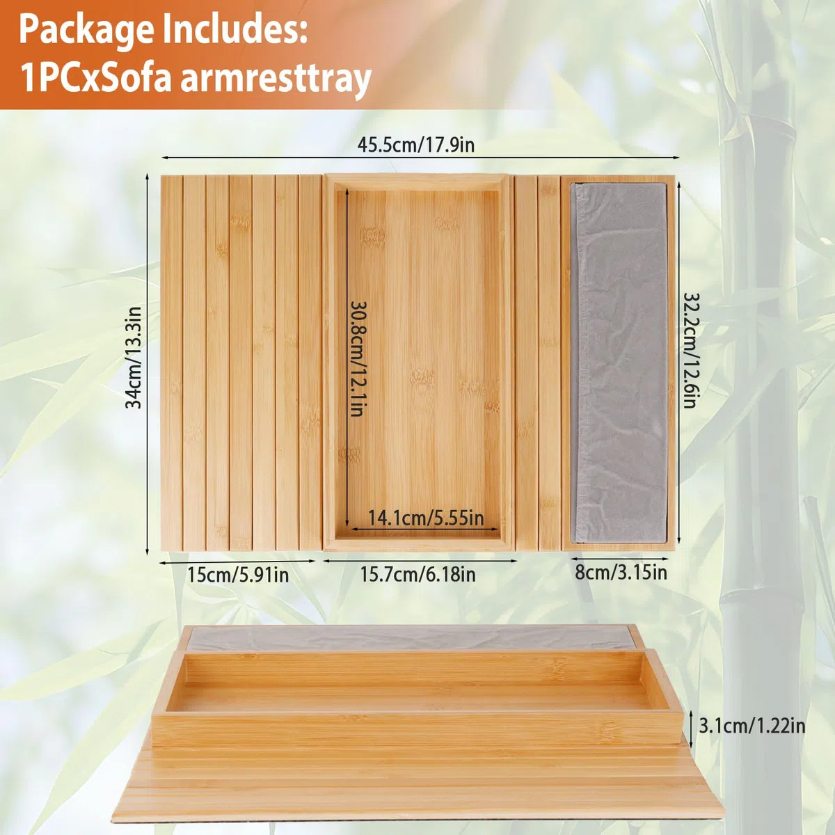 Bandeja para Sofá de Bambú Organizador de Reposabrazos Plegable con Bolsillo Lateral, Organizador de Mandos para Bebidas y Aperitivos, Posavasos para Reposabrazos -Base Antideslizante