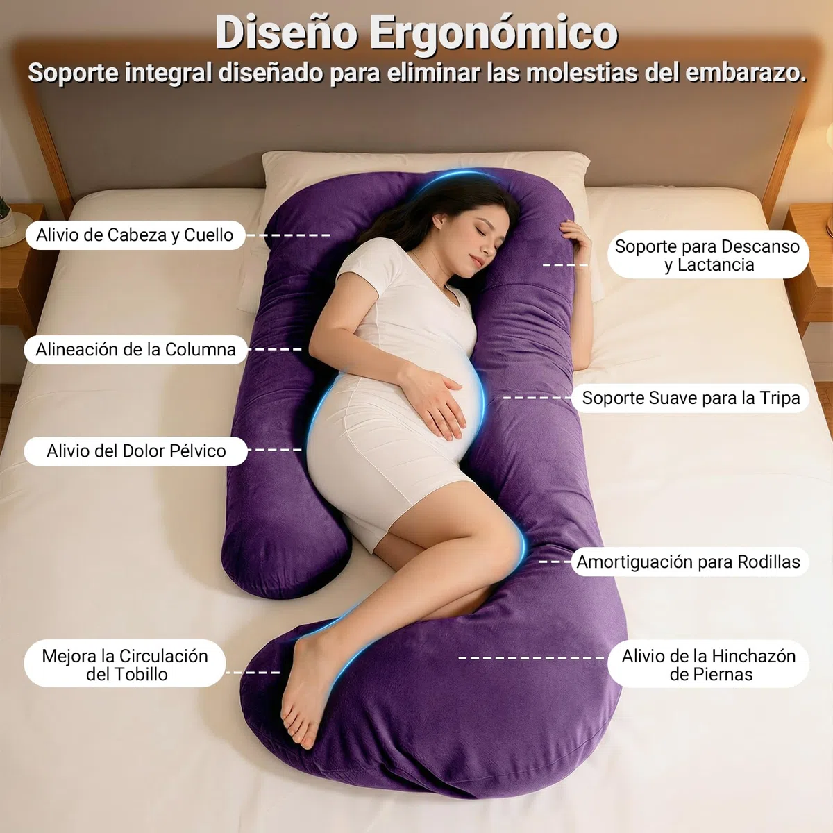 COSYLAND Almohada para Embarazadas, Cojín de Embarazo en J con Soporte Integral, Funda Desmontable y Lavable, Útil para Descanso, Dormir, Lactancia y Relajar Las Piernas, 155 x 60 x 20 cm