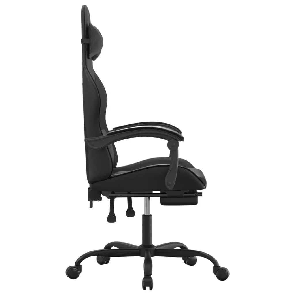 Silla para videojuegos con reposapiés y ruedas, piel sintética, ergonómica, altura regulable, giratoria, con reposabrazos y cojín lumbar para oficina, oficina en casa y comodidad para jugar