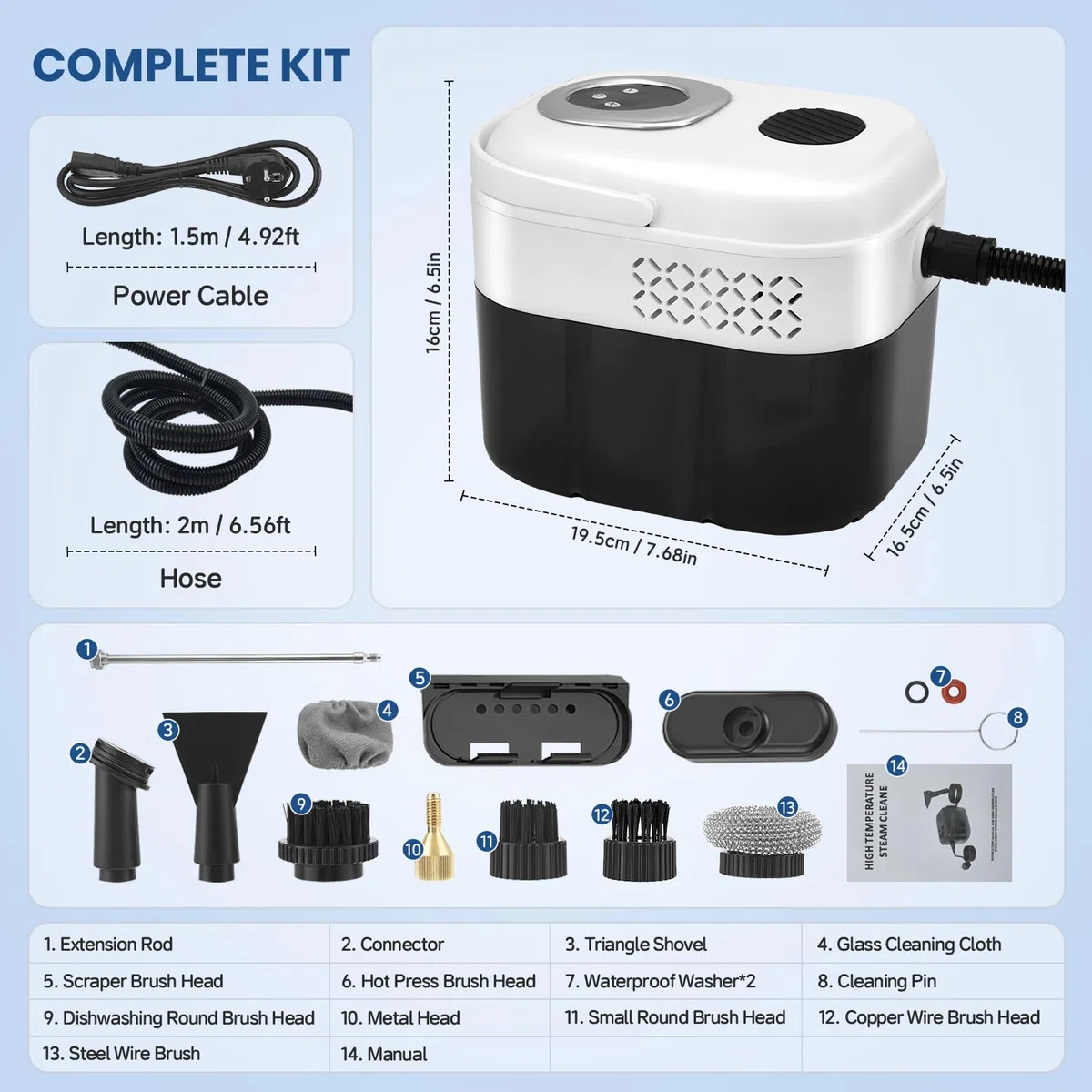 Limpiador de Vapor, 2500W Limpiador de Vapor Alta Presión de Mano con Depósito 1700ml, Tiempo Calentamiento 15 Segundos, 6 Niveles Vapor para Cocina, Baño, Sofá, Coche, Suelos