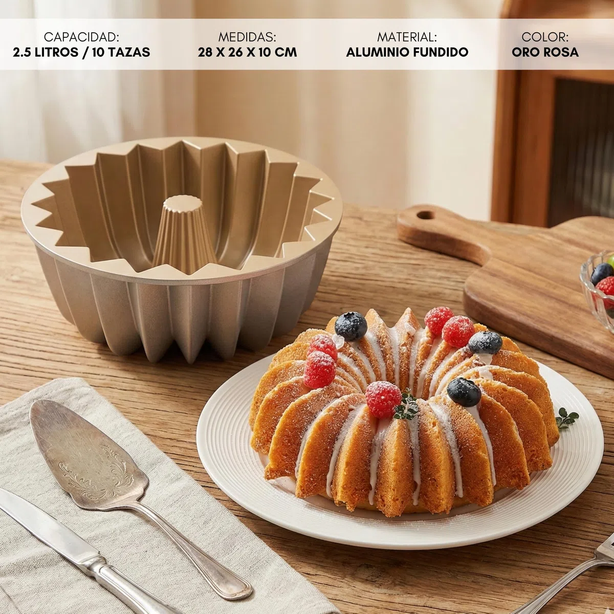 Erreke Molde para Bizcocho con Doble Capa Antiadherente, Gleam | Aluminio Fundido Resistente. Savarín Cocción Uniforme. Para Repostería. Flan. Pudín. Gelatina. Para Repostería Casera