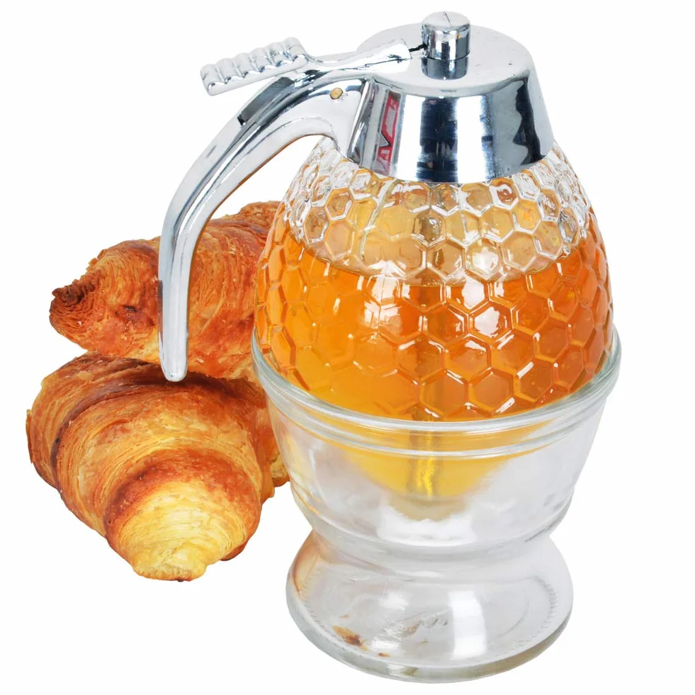 ORION - Dispensador de cristal para miel, jarabe, miel, con soporte de almacenamiento