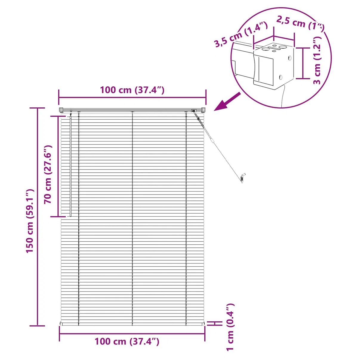 vidaXL Persiana Veneciana Marrón Claro con Patrón 150 x 100 cm PVC, Persiana Veneciana Moderna y Resistente para Oficina en casa, filtra luz, Protege privacidad, Uso Interior