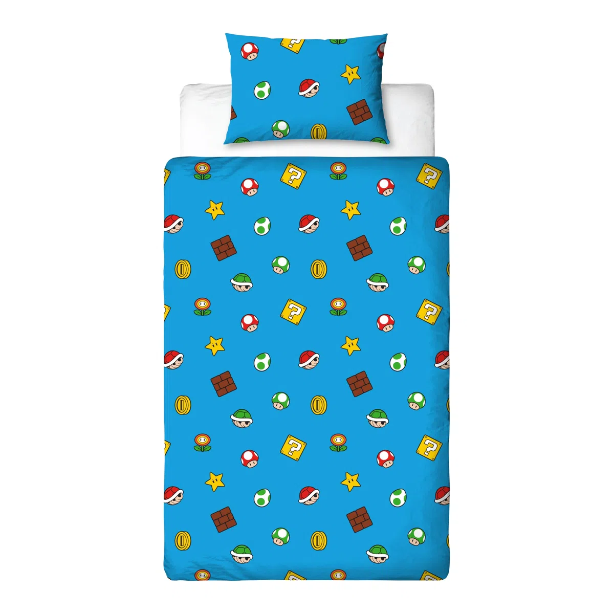 Nintendo Super Mario - Juego de Funda de edredón para Cama Individual, diseño de divisiones, Funda de Cama Reversible de 2 Caras, Producto Oficial con Funda de Almohada a Juego, Juego de Cama