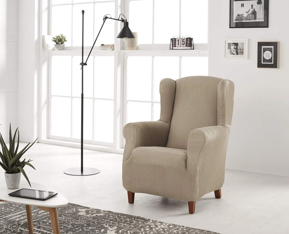 Estoralis Berta | Funda Sillon de Diseño Moderno | Tejido Elastico Lino | para Sillon Orejero (de 70 a 110 cm.) | Maxima Adaptabilidad a Todo Tipo de sillones