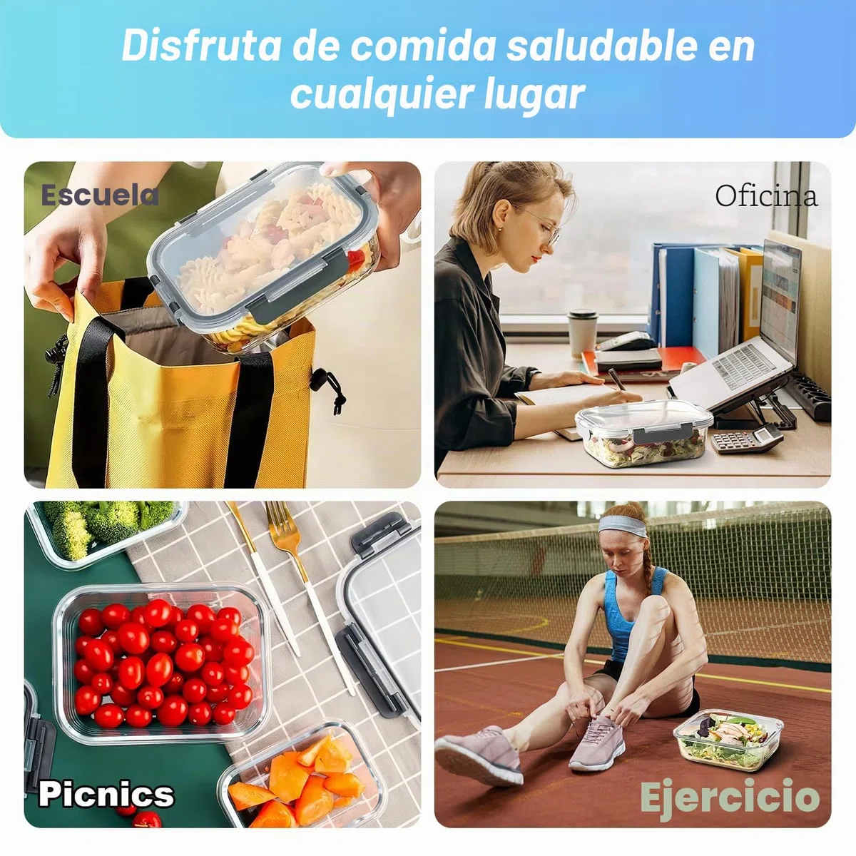 KUMD Paquete de 5 recipientes de vidrio para almacenamiento de alimentos de 36 onzas con tapas de cierre hermético (1040ml) - Cajas de comida y almuerzo a prueba de fugas, aptas para horno, microondas