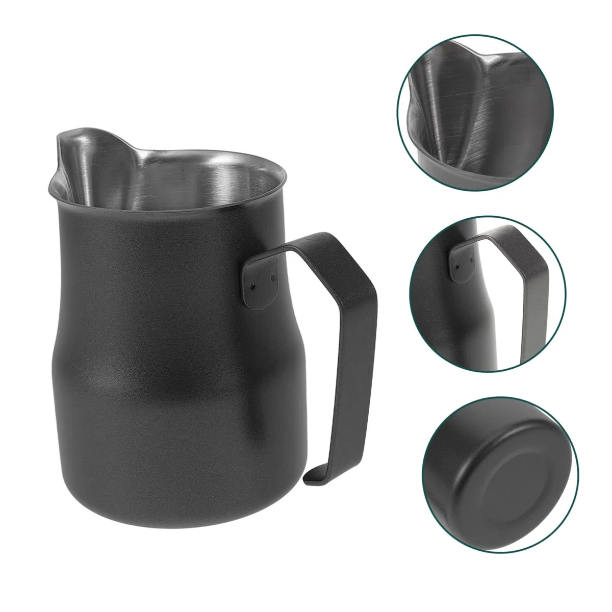 NUOBESTY 5 Tazas De Café Latte Cafetera Jarra Para Leche Batidor Boquilla Portátil Para Café Latte Y Espuma De Acero Inoxidable Color Negro