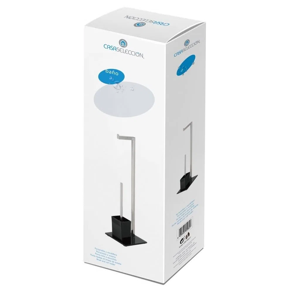 LOLAhome - Portarrollos de Papel higiénico sin Taladro de 71 cm de Acero Inoxidable con escobilla de baño para WC y escobillero Cuadrado Negro