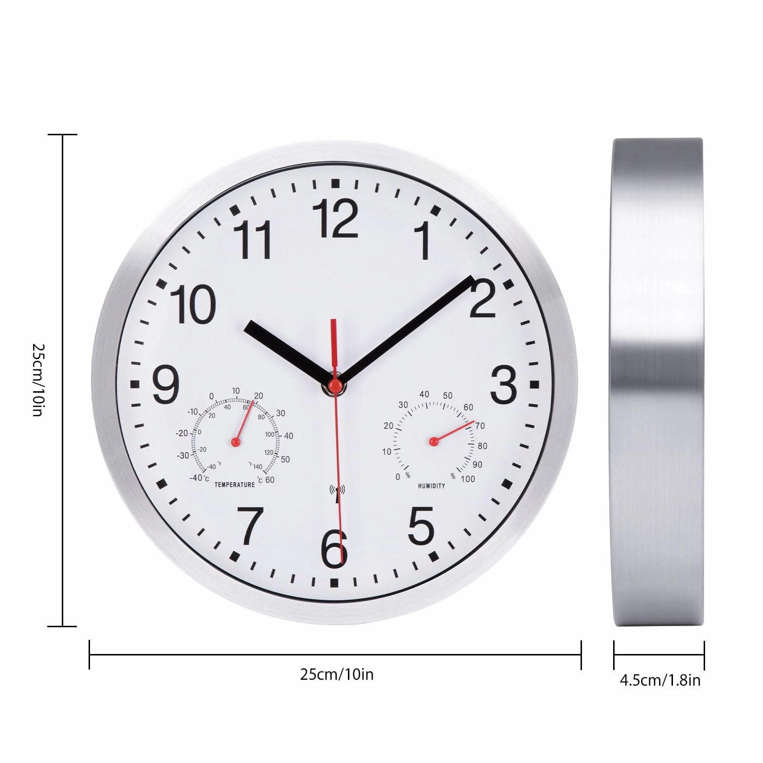 VIVILINEN Reloj de Pared Controlado por Radiofrecuencia con Termómetro e Higrómetro Mecanimo Silencioso Sin Tictac Estilo Moderno Reloj de Pared Decorativo para Cocina Salon Dormitorio