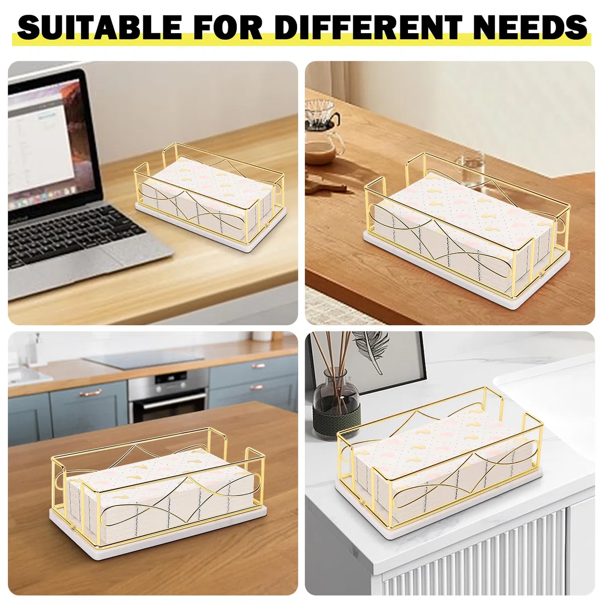 Servilletero con base de mármol, dispensador de papel de toalla de invitados para mesa, moderno soporte de servilletas de metal, ideal para todos los accesorios de decoración de cocina