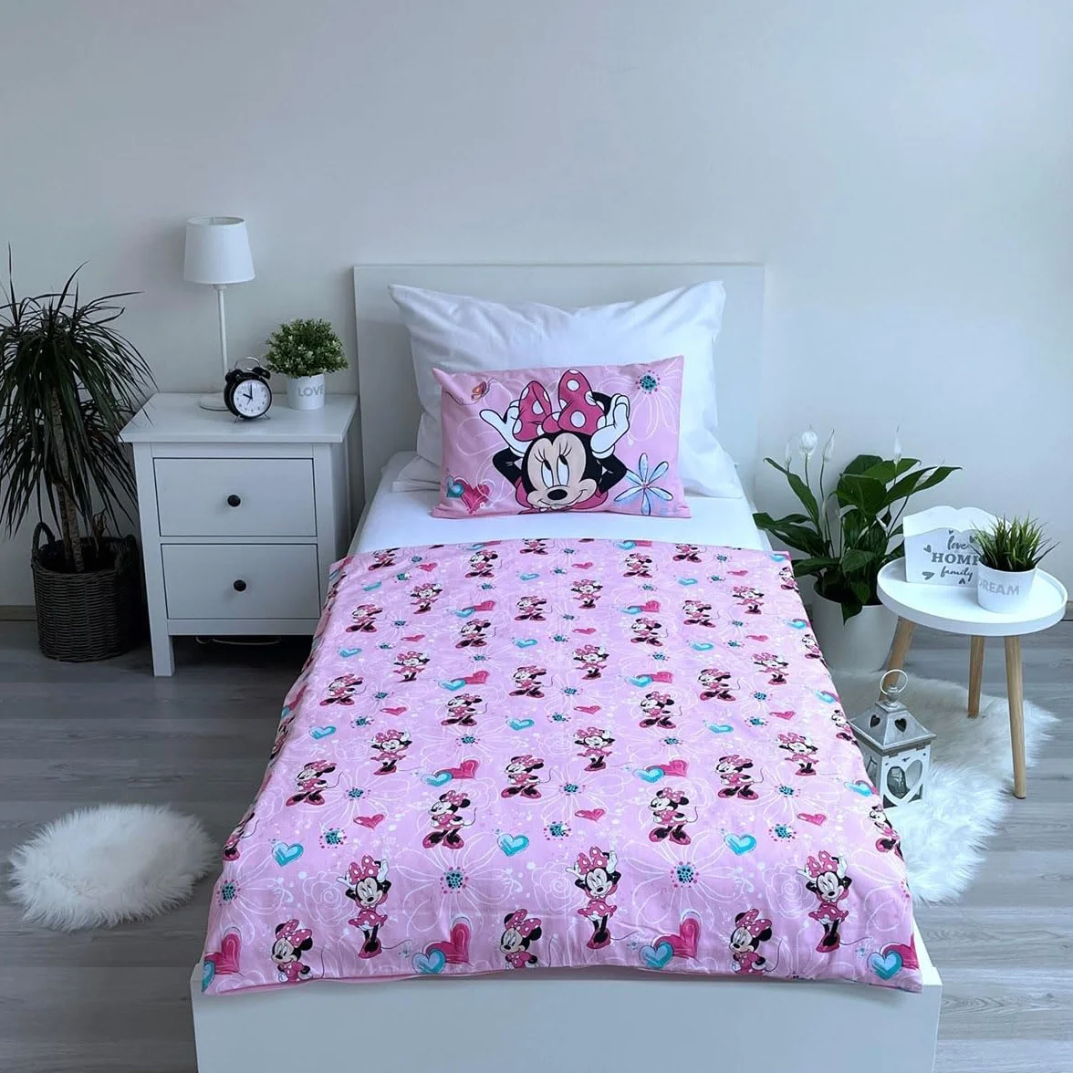 Minnie Mouse Funda Nórdica Bebé 100x135 + Funda Almohada 40x60 100% Algodón | Ropa de cama bebé reversible | Algodón natural suave transpirable | Disney | Niña 0-3 | Cuna | Regalo | Lavable a máquina