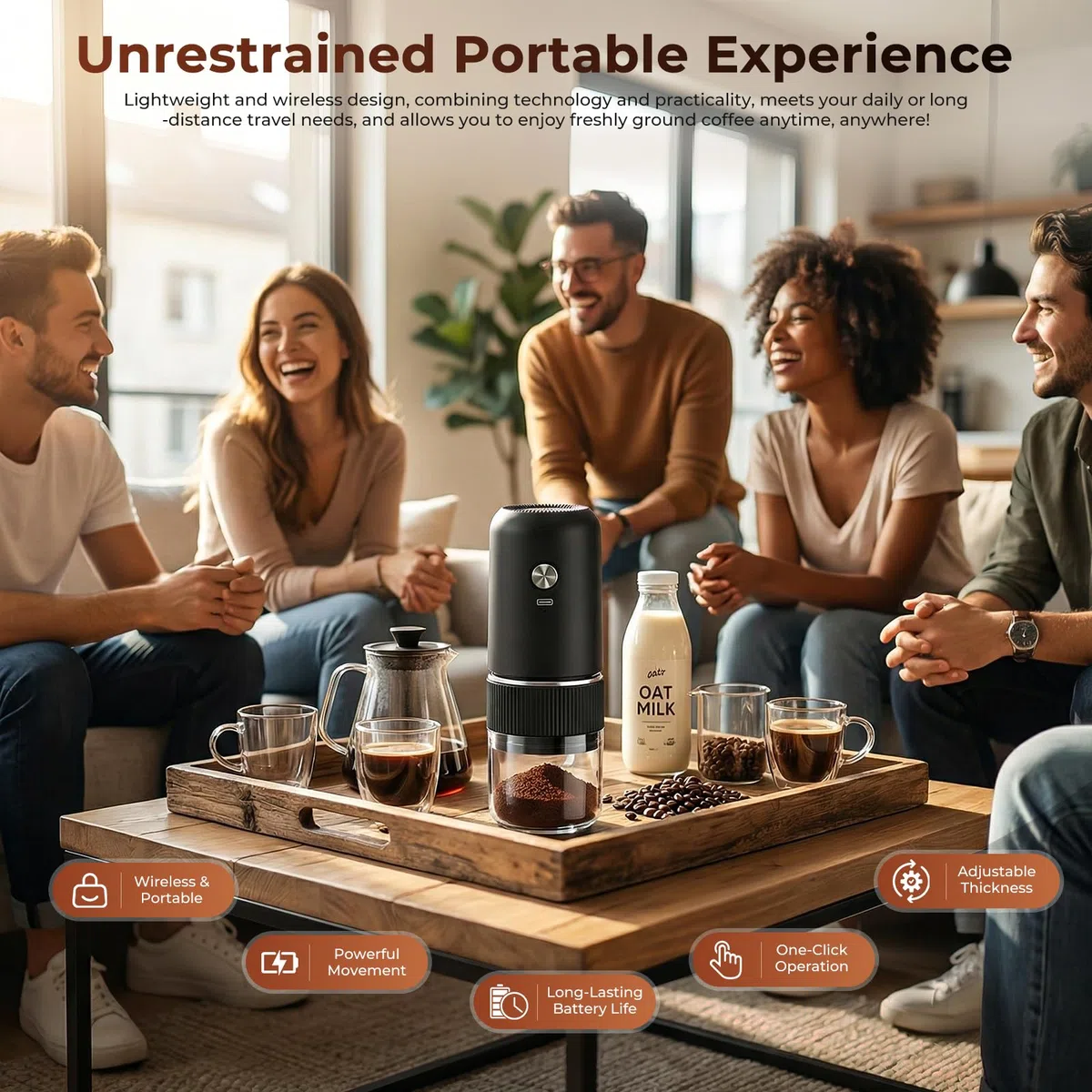 Molinillo de Café Eléctrico, USB Rechargeable Molinillo de Cafe con Mecanismo de Cerámica, Grosor Ajustable Moledor de Cafe Portátil Molino Café Expreso Eléctrico para Hogar, Oficina