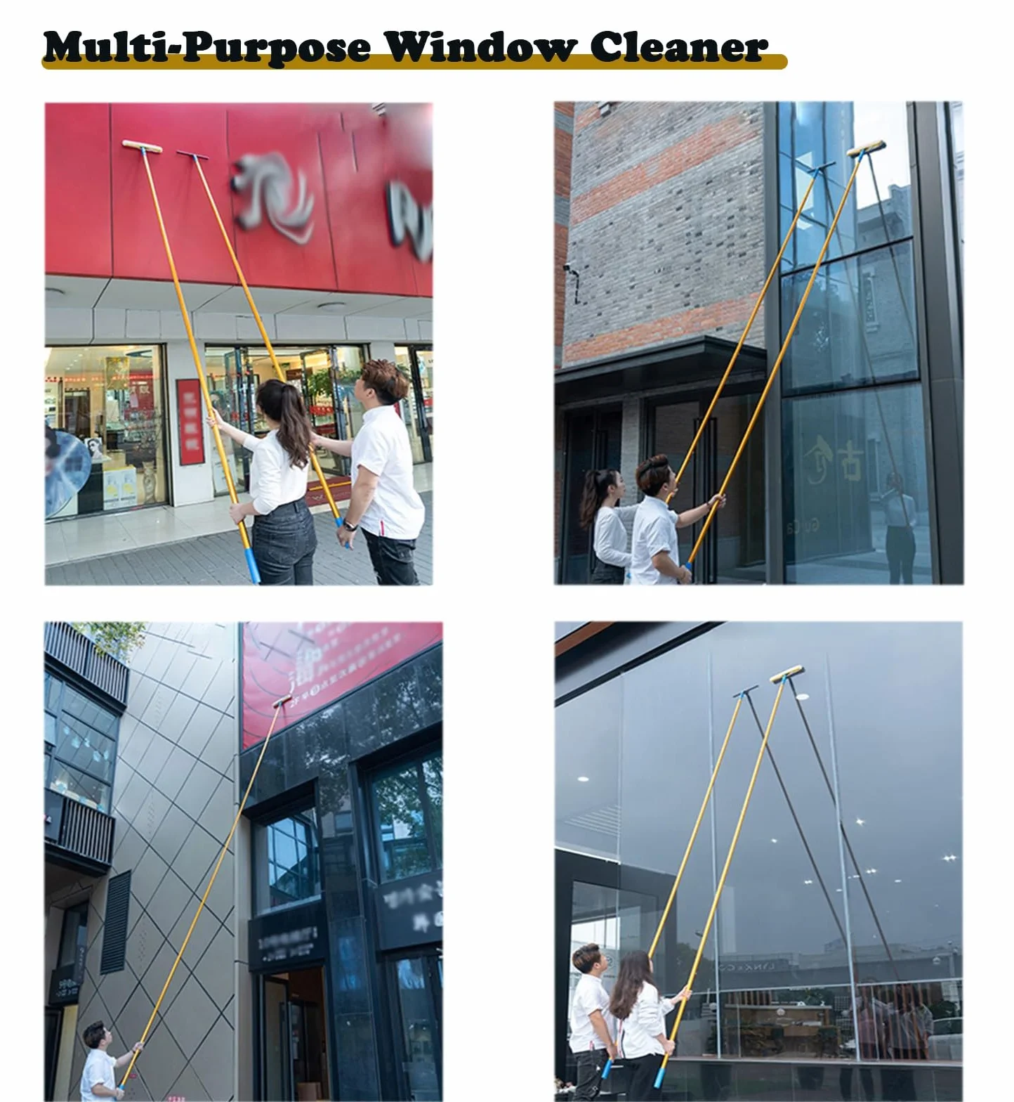 Kit de limpiador de ventanas telescópico con escobilla para limpieza de cristales de alto alcance en oficinas y hogares