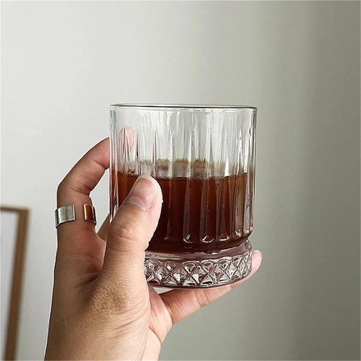 Vasos De Cristal Agua Juego de 2 uds de copas de cristal de fondo grueso, copa de cóctel de 230ml/370ml, copa transparente de vino a rayas(230ml)