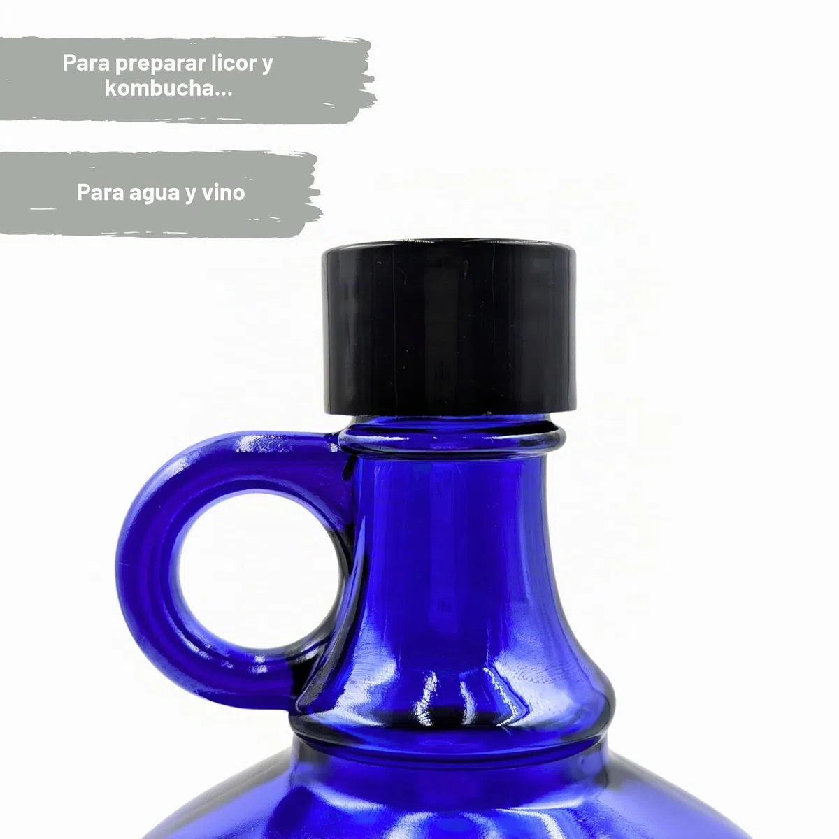 Mikken Blaue XL - Botella de cristal (2 L, para rellenar, con tapón de rosca negro)