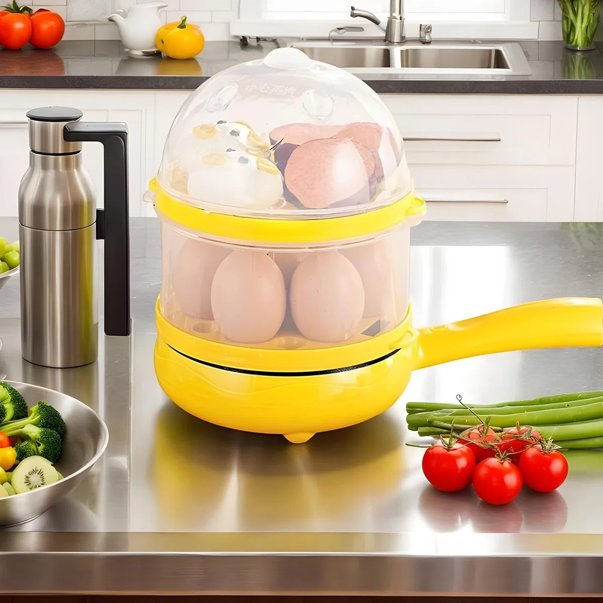 Sartén Eléctrica, Vaporera Eléctrica De Huevos, Resistente Al Calor Portátil Para Cocina Cocina Cena Carne Aperitivos Tortitas Desayuno
