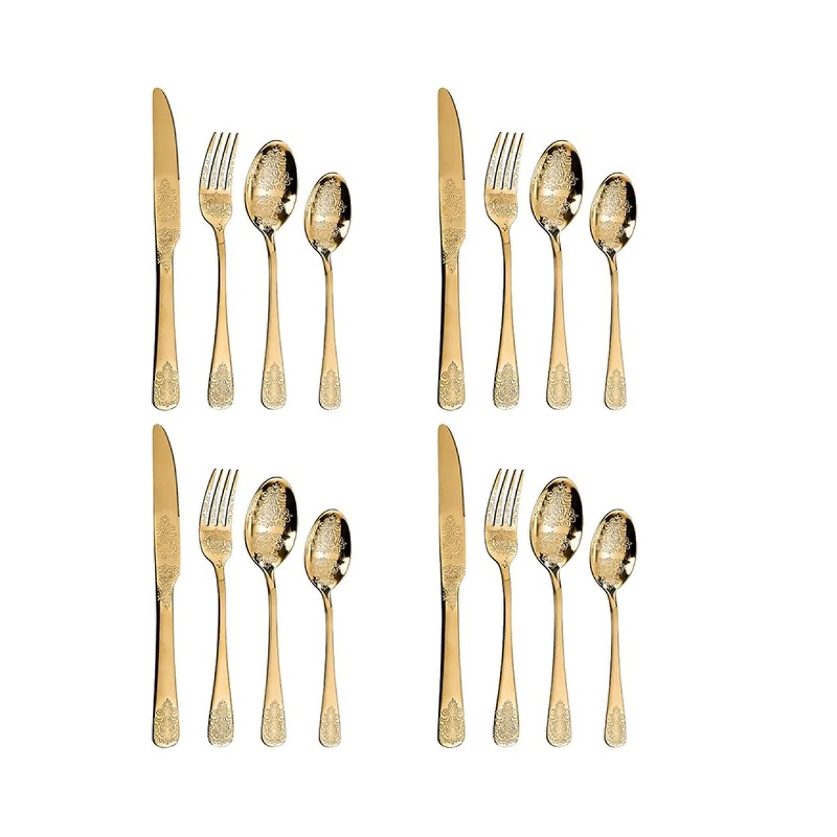 Juegos De Cubertería Juego De 4Uds De Tenedor De Acero Inoxidable Cucharas Cuchillo Vajilla Vajilla Para El Hogar Restaurante 4 Juegos De Oro