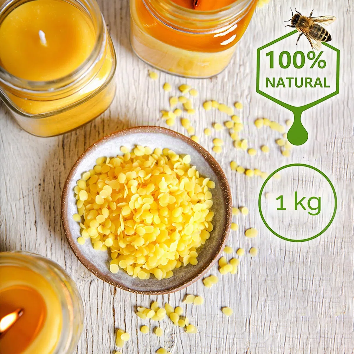 Cera de abeja, 1kg de cera de abeja natural, ideal para cosmética natural, toallitas de cera de abeja o cera para velas, envase de larga duración.