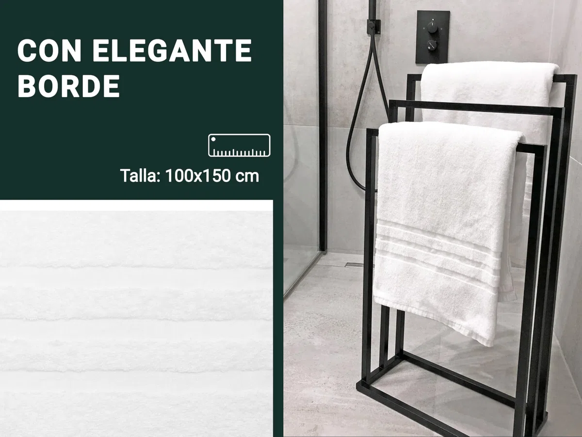 ZOLLNER 2 Toallas de baño Grandes 100% algodón, 100x150 cm, Blancas, 450 g