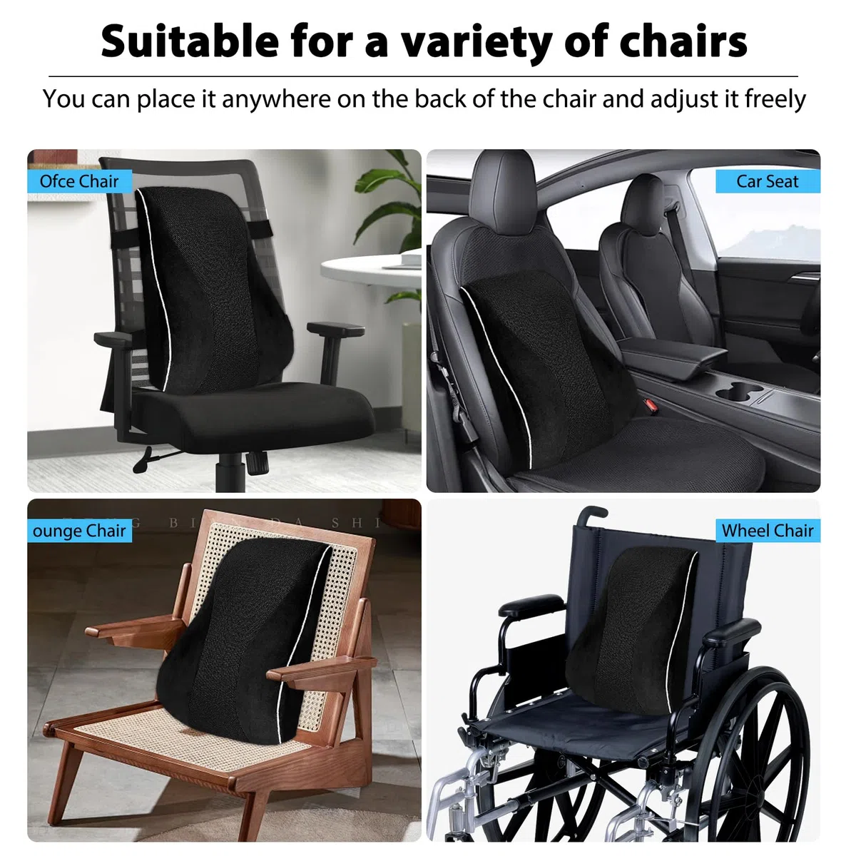 USHOP Cojín Lumbar,cojin Lumbar Silla Oficina Ergonómico de Doble Cara Termorregulada,cojin Lumbar Coche en Espuma Viscoelástica de Alta Densidad,con Dobles Correas Ajustables y Funda Extraíble