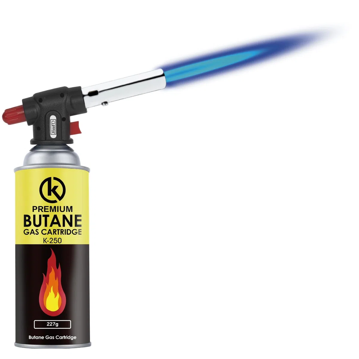 KROWN - Pack Profesional de Soplete de Cocina: Cabezal y Cartucho de Gas 227g con Llama Ajustable, Ideal para Flambeado de Postres