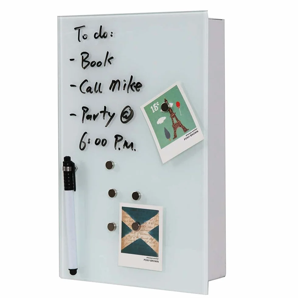 BAKAJI Caja de Llavero con Pizarra magnética de Cristal + imanes y rotulador, Color Blanco, único