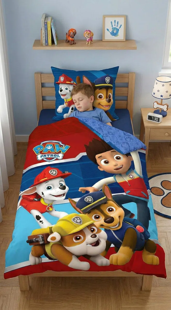 Juego de ropa de cama infantil de la Patrulla Canina, funda nórdica de 140 x 200 cm y funda de almohada de 63 x 63 cm | Ropa de cama reversible | Algodón natural transpirable | Nickelodeon | Niño 3-8 | Regalo | Lavable a máquina