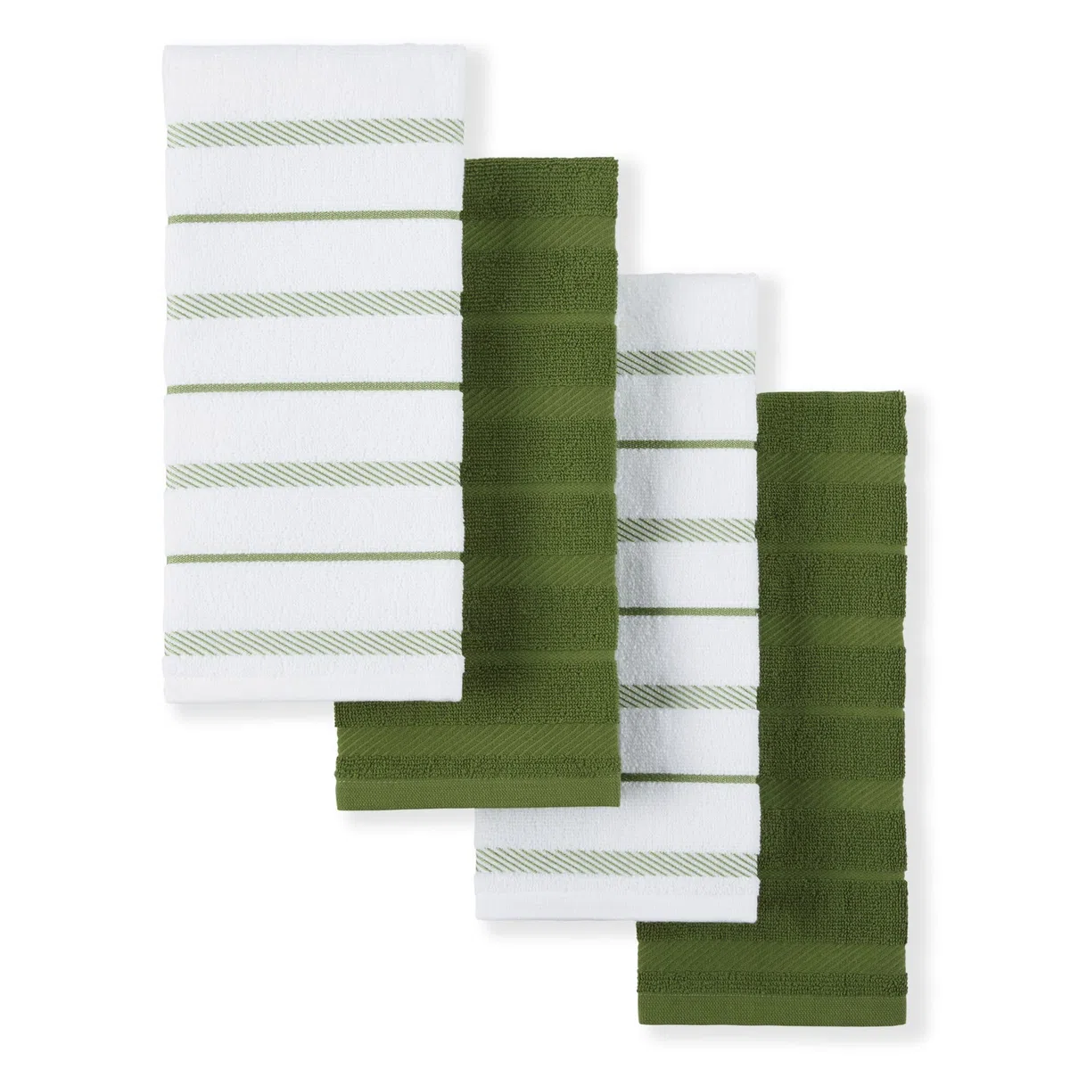KitchenAid Albany - Juego de 4 Toallas de Cocina, algodón, Verde Matcha Verde/Blanco, 16 x 26 Pulgadas