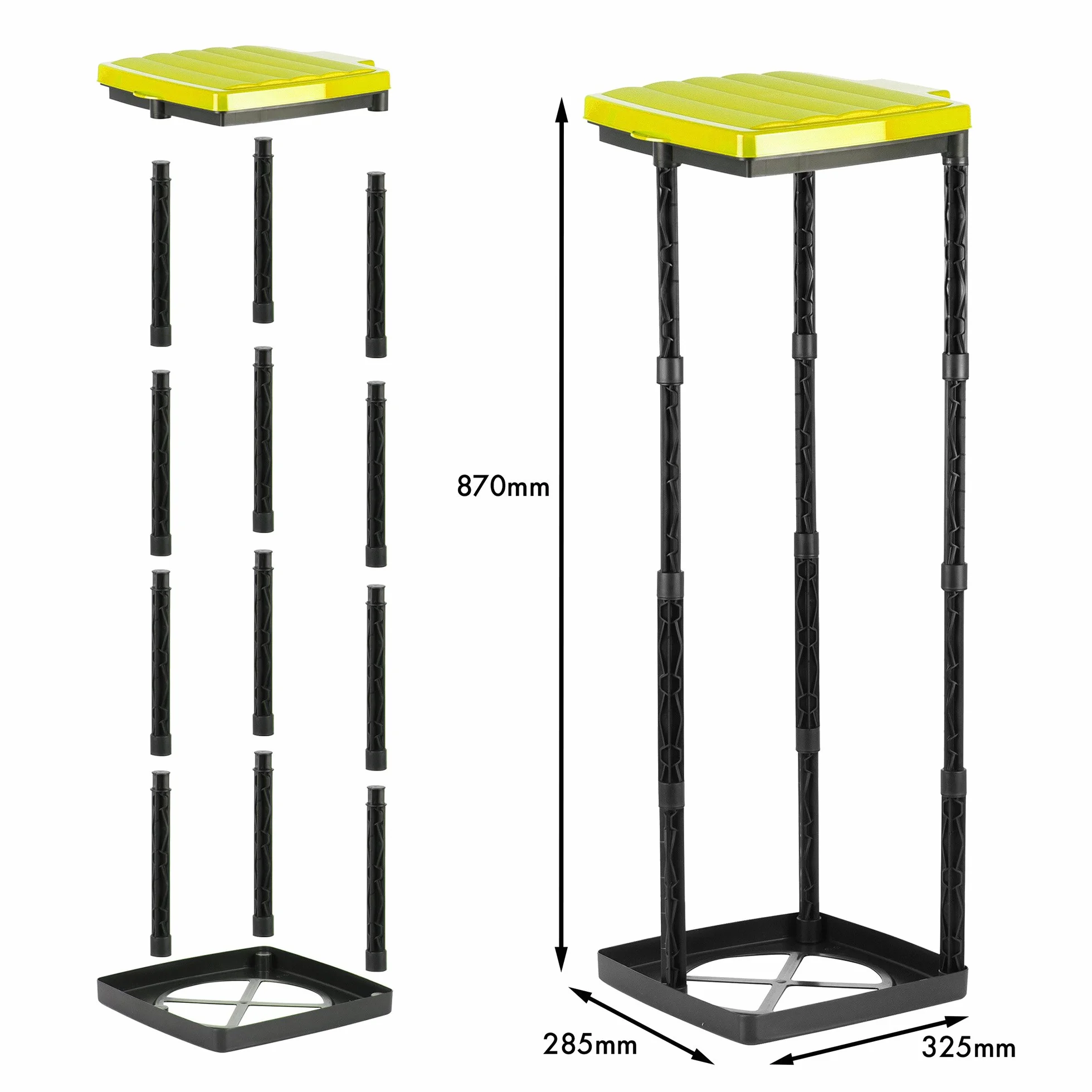 Grizzly Portabolsas de basura, 3x cubo de basura con tapa amarilla, sistema enchufable de altura regulable con anillo de sujeción, para bolsas de basura de diferentes tamaños de 25-120 litros