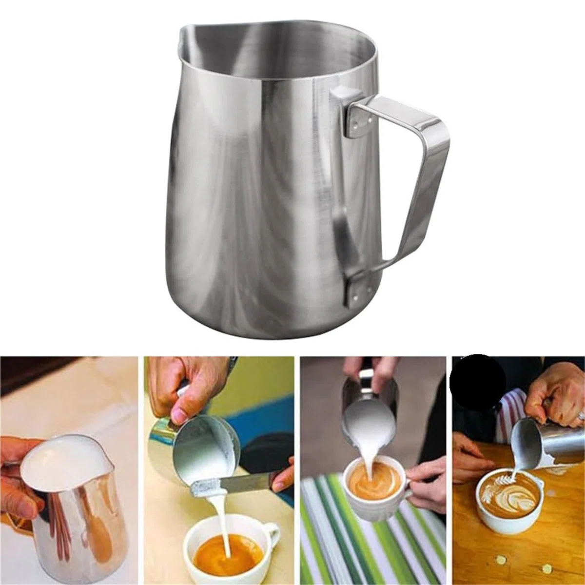 Jarra for espumar leche de acero inoxidable, 2 uds., jarra for verter, taza espuma for, for, termo artística Para Espumar(350ml)