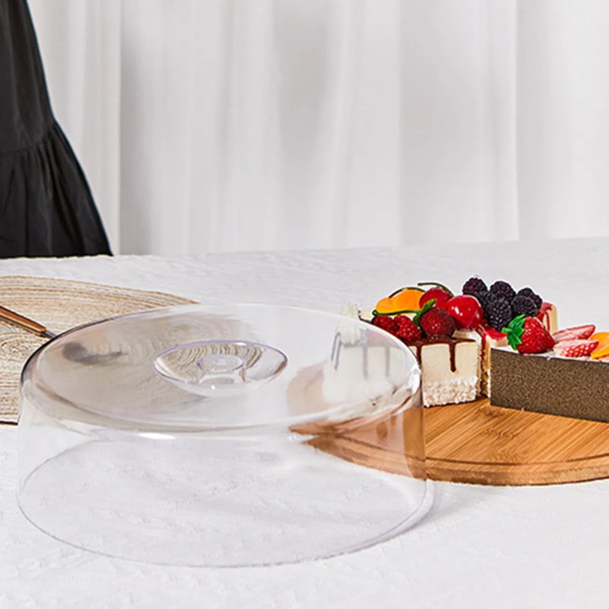 Soporte de madera para tartas con tapa de cúpula, bandeja redonda de 10 pulgadas para bodas, fiestas, cubierta protectora que mantiene los pasteles frescos, elegante plato de exhibición de