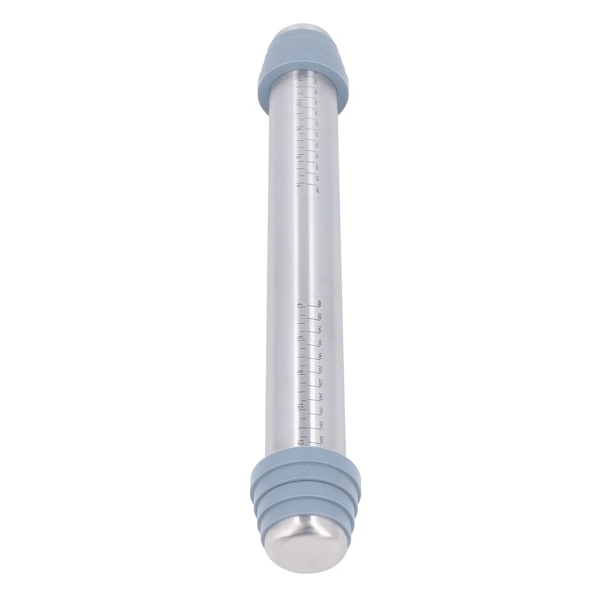 Rodillo de acero inoxidable de alta calidad con 4 anillos guía de silicona, rodillo de masa antideslizante antiadherente para hornear pasteles, galletas, pasteles y pizzas, 42 x 5,5 cm, esencial para