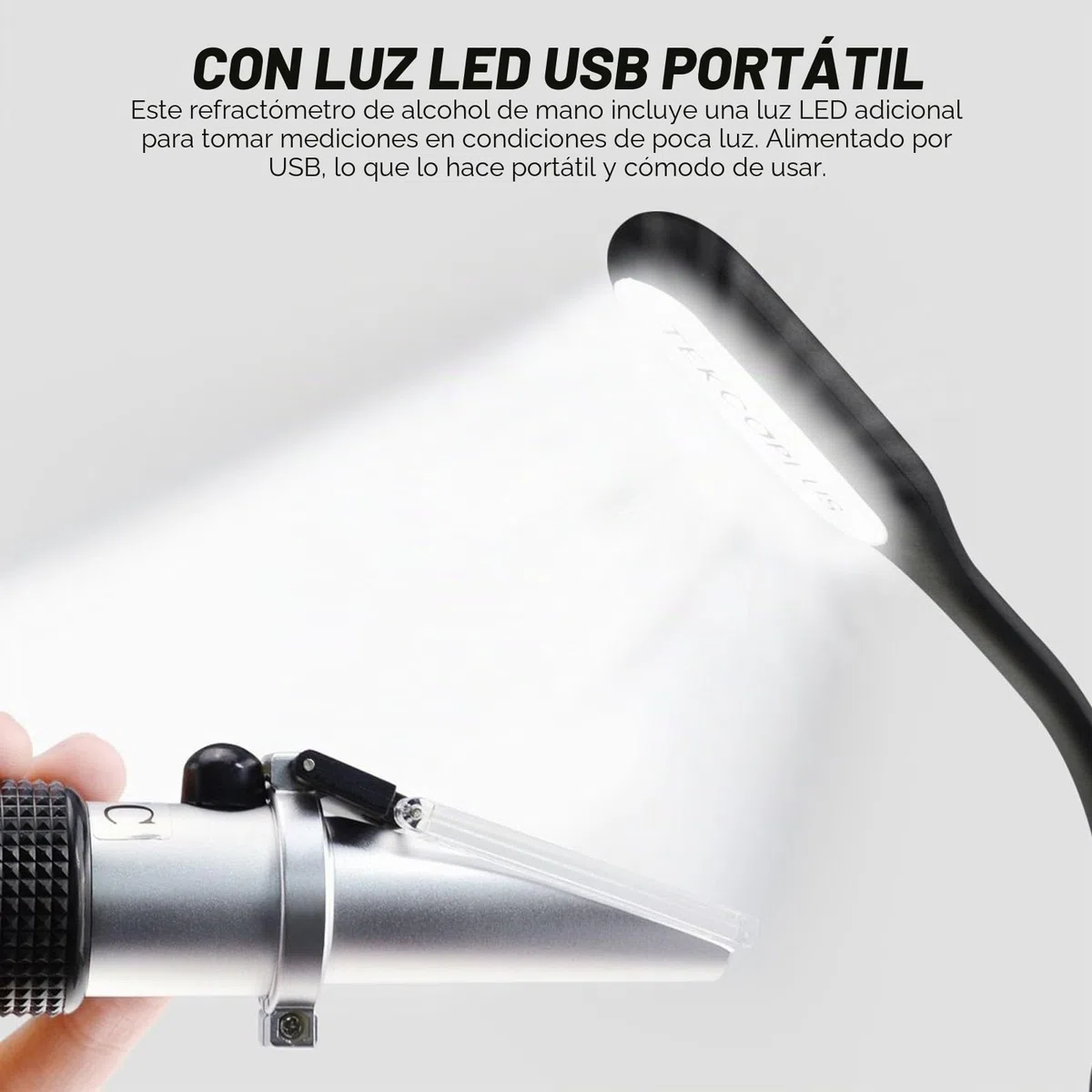 Refractómetro Alcohol - 0-80% Volumen, ATC para Destilados - Portátil con Luz LED y Pipetas - Medición Precisa del Alcohol.