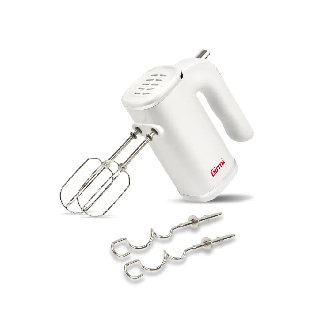 Girmi SB04 Batidora Eléctrica, 150W, Varillas de Acero Inoxidable para Montar Nata y Claras, Función Turbo, Ganchos de Acero Inoxidable para Masas Dulces y Saladas, 5 Velocidades, Blanco