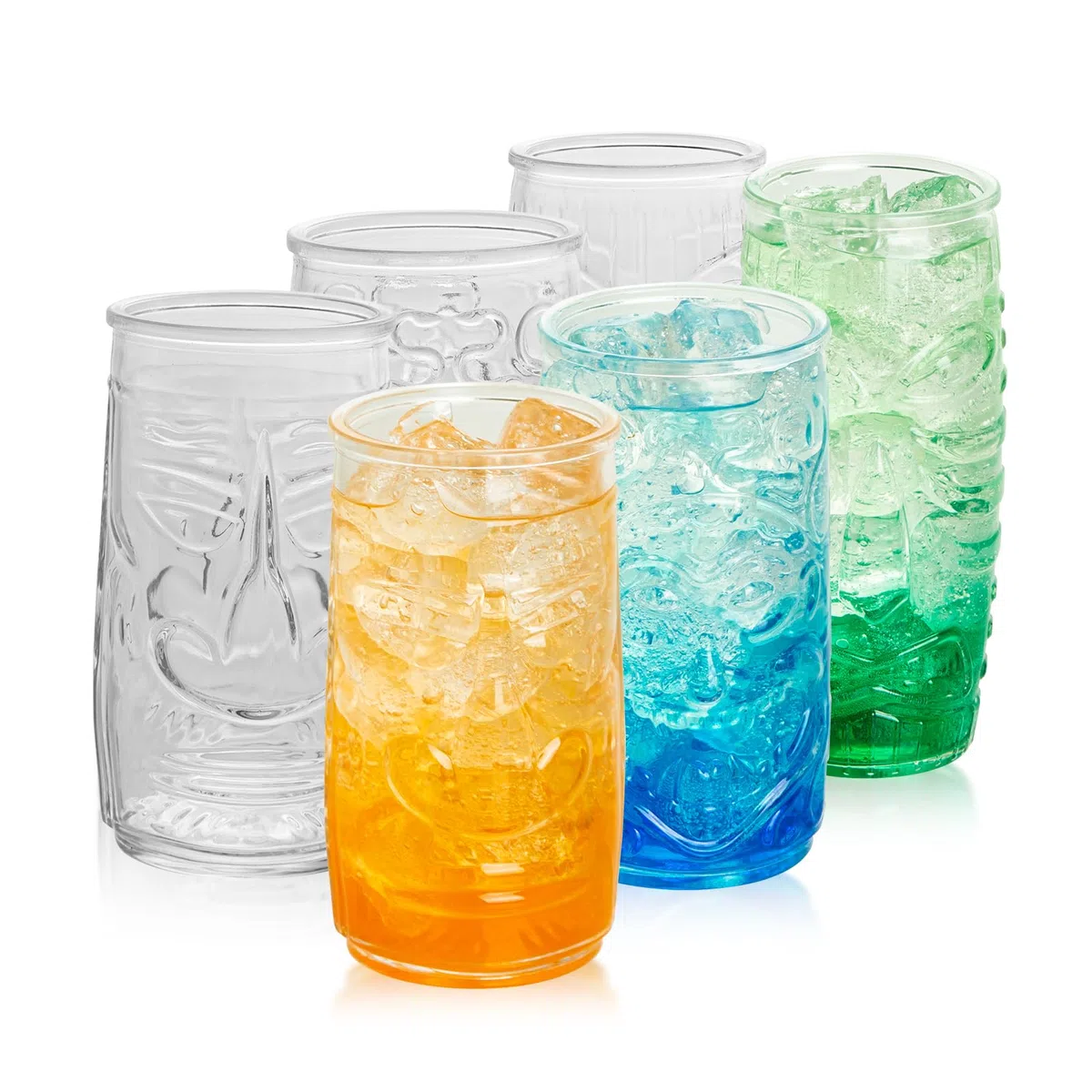 Juego de 6 vasos de cóctel Tiki vintage, 550 ml/600 ml, vasos de cristal en relieve, para fiesta hawaiana, juego de vasos decorativos para Halloween, vacaciones, 4 x 550 ml, 2 x 600 ml